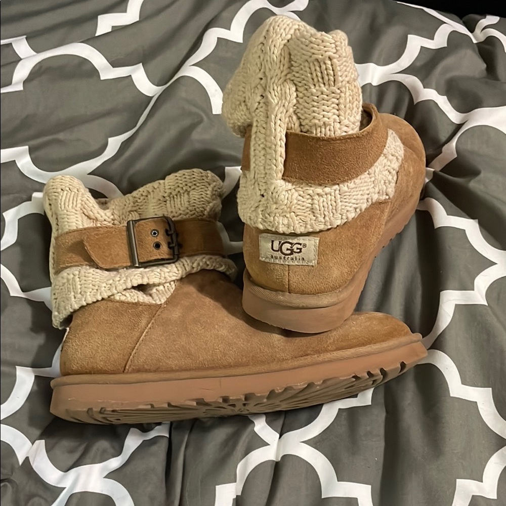 UGG Brown Suede Boots with Cream Knit Cuff